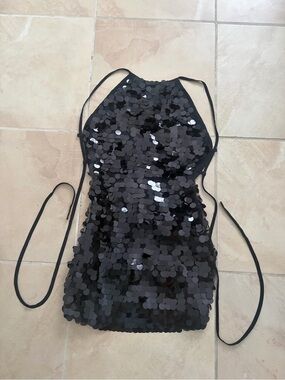 PrettyLittleThing Black Sequin Halter Mini Dress